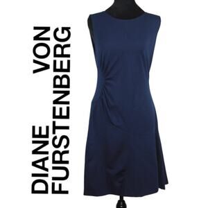 Diane Von Furstenberg Navy Sleeveless Dress with Rouching Size 8